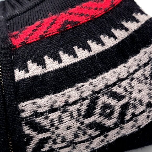 Neve Women's Nordic Wool Blend Full-Zip Sweater Jacket L Black Red Gray Pattern - Picture 9 of 16